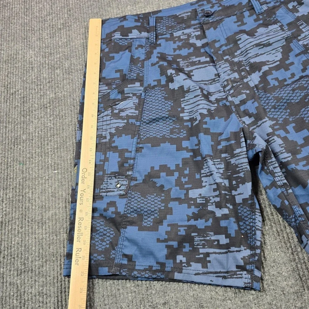 AFTCO Cargo Shorts Mens 38 Blue Camo Microfiber Stretch Fishing Outdoor Summer